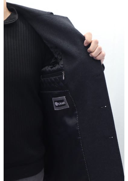 Fistan Store Erkek Siyah Spor Kesim Normal Kalıp Düğme Kapamalı Kışlık Kaşmir Kaban fırsatları