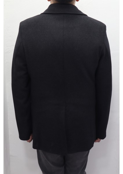 Fistan Store Erkek Siyah Spor Kesim Normal Kalıp Düğme Kapamalı Kışlık Kaşmir Kaban indirimleri