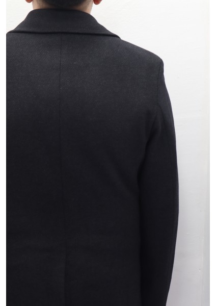 Fistan Store Erkek Siyah Spor Kesim Normal Kalıp Düğme Kapamalı Kışlık Kaşmir Kaban