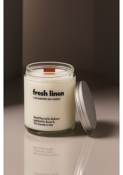 : Fresh Linen : Cam Kavanozda Kokulu %100 Soya Mum (Pudra, Papatya, Bergamot, Kakule)