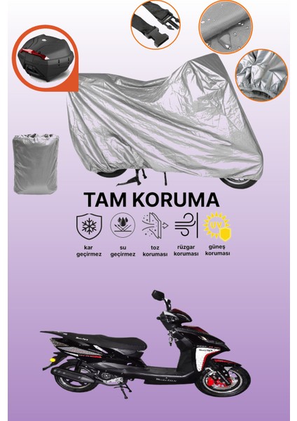 Gri Arka Çanta Uyumlu Motolux Rossi Rs 50 Uyumlu Motor Brandası, Koruyucu Örtü