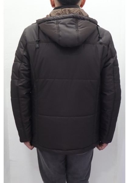 Fistan Store Erkek Koyu Kahve Hakim Yaka Rahat Kalıp Kapüşonlu Fermuar ve Çıtçıt Kapamalı Kışlık Mont indirimleri