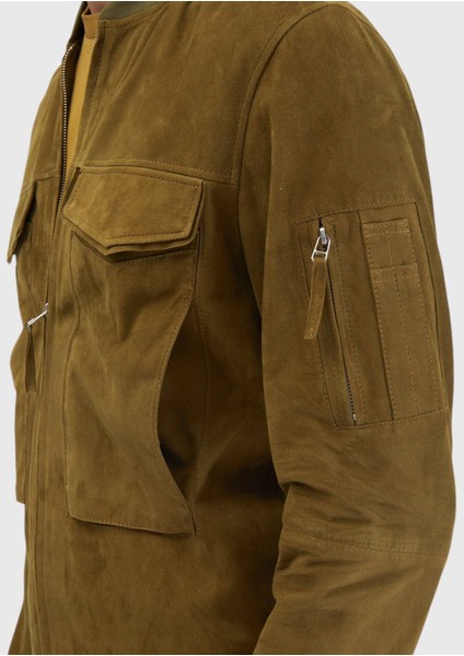 Yağ Yeşili Regular Fit Dik Yaka Casual Deri Mont indirimleri