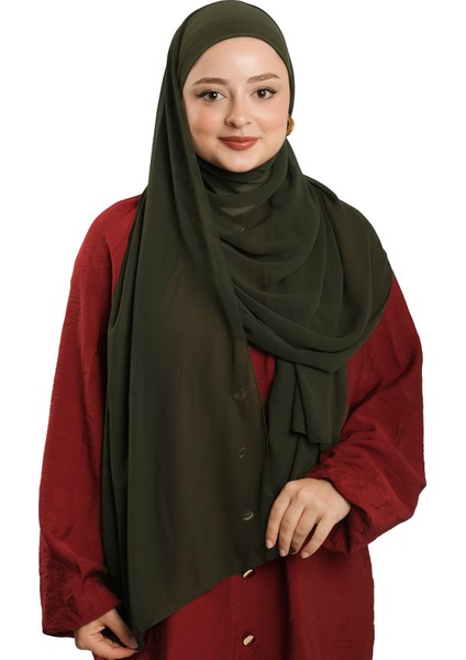 Haki Pratik Hazır Geçmeli Bone Şal Şifon Düz 2506_09