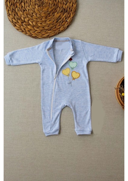 Litaetrend 3-6 18-24 24-36 Ay Uçan Balonlar Nakışlı Ef Boy Fermuarlı Erkek Bebek Tulumu Mavi