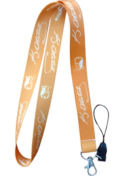 Turuncu Atatürk Imzalı Boyun Askı Ipi ve Telefon Askısı + Kartlık