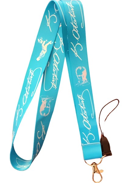 Saks Mavi Atatürk Imzalı Boyun Askı Ipi ve Telefon Askısı + Kartlık