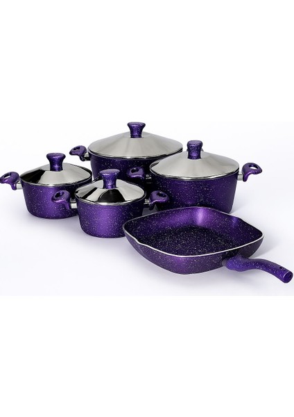 Granit Tencere & Grill Tava Seti 9 Parça Kalın Malzeme Xxl Aşiret Boy Uzun Ömürlü Çeyizlik