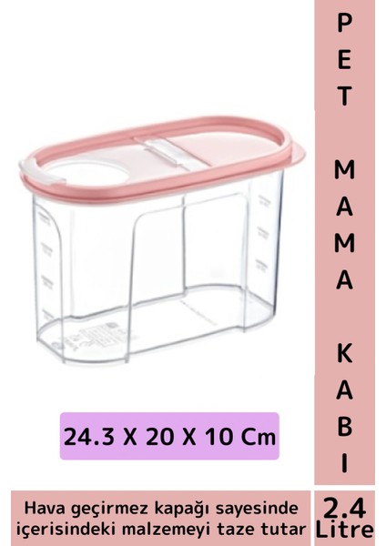 Dayanıklı Sert Plastik Hijyenik Tazelik Sağlayan Hava Geçirmez Kapak Kedi Köpek Mama Kabı 2.4 Litre