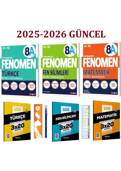 Fenomen 8. Sınıf Matematik-Türkçe ve Fen Bilimleri A Kazanım Odaklı Soru Bankası 3 Kitap+3 Deneme