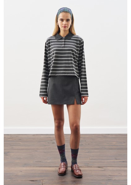 Polo Yaka Çizgili Tshırt Antrasit