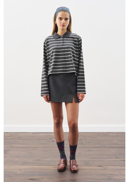 Polo Yaka Çizgili Tshırt Antrasit