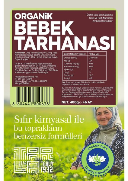 Organik Bebek Tarhanası - 400 gr (Organik Sertifikalı) fiyatları