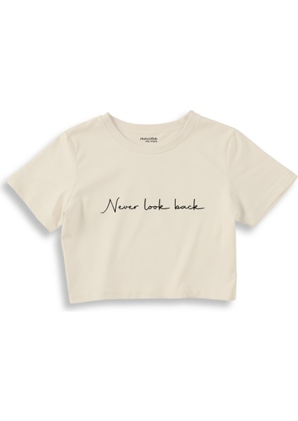 Never Look Back Crop Tişört - Ekru
