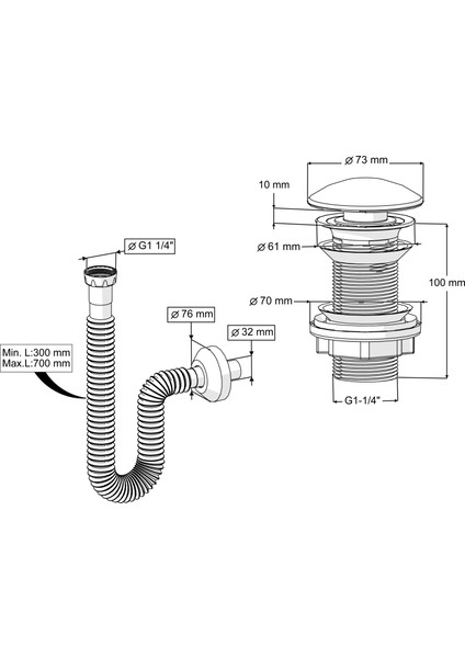Elıxır Pop-Up Lavabo Gideri Seti | Mat Beyaz Seramik Başlıklı | Standart Ölçü | Taşma Deliği Seçenekli fırsatları