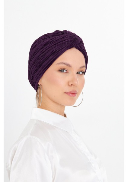 Mürdüm Çapraz Büzgülü Tesettür Bone Fukuro Piliseli 2512_07 fiyatları