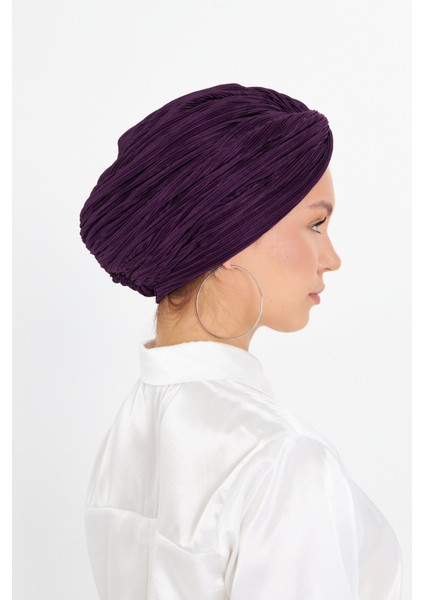 Mürdüm Çapraz Büzgülü Tesettür Bone Fukuro Piliseli 2512_07 modelleri