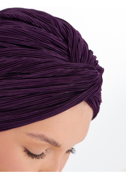 Mürdüm Çapraz Büzgülü Tesettür Bone Fukuro Piliseli 2512_07 indirimleri