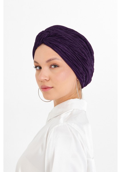 Mürdüm Çapraz Büzgülü Tesettür Bone Fukuro Piliseli 2512_07