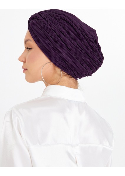 Mürdüm Çapraz Büzgülü Tesettür Bone Fukuro Piliseli 2512_07