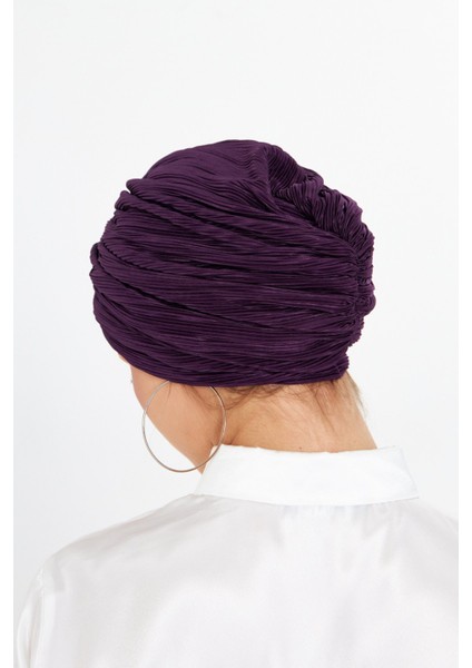 Mürdüm Çapraz Büzgülü Tesettür Bone Fukuro Piliseli 2512_07