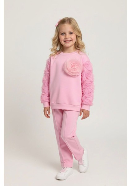 Kolları Gül Detaylı Kız Çocuk Çimalı 2 li takım - Pembe fiyatları
