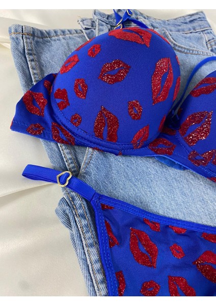 Beyaz Gelincik Underwear Kadın Öpücük Baskılı Ipli Balenli Destekli Dolgulu Push Up Sütyen Takımı Iç Çamaşırı Takımı modelleri