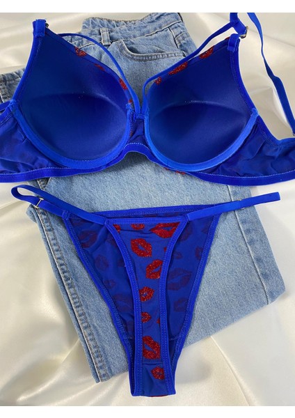 Beyaz Gelincik Underwear Kadın Öpücük Baskılı Ipli Balenli Destekli Dolgulu Push Up Sütyen Takımı Iç Çamaşırı Takımı fırsatları