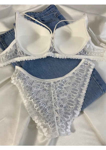 Kadın Dantelli Ip Detaylı Taşlı Balenli Destekli Dolgulu Push Up Sütyen Takımı Iç Çamaşırı Takımı fırsatları