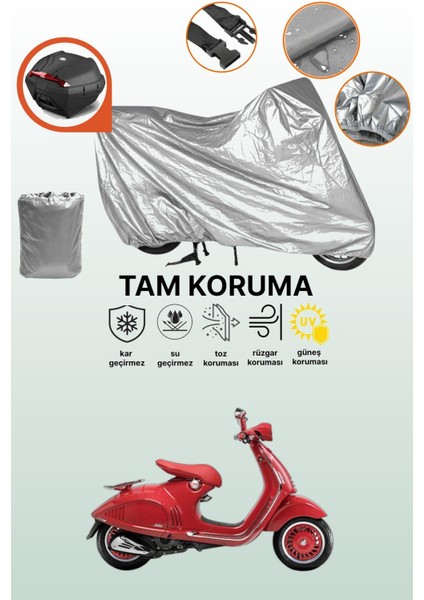 Gri Arka Çanta Uyumlu Vespa 946 Uyumlu Motor Brandası, Koruyucu Örtü