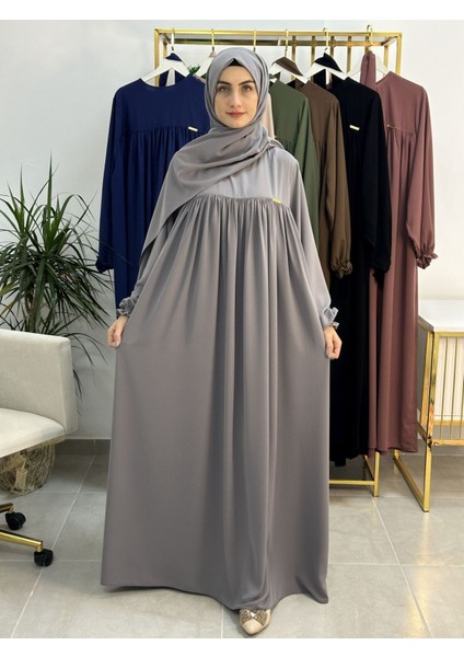 Şallı ve Üsten Robalı,kemerli Elbise Takım .hijap ,abaya (Hac ve Umre Için Uygundur) Gri