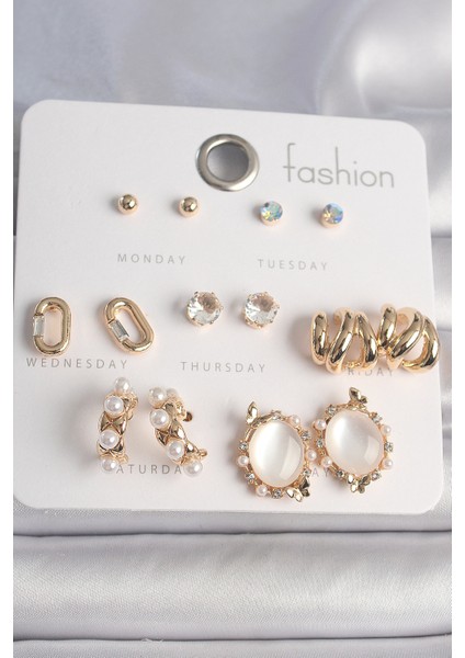 Hediye Takı için Kadın Küpe Seti Sarı Pirinç Zirkonlu Ağaçlı