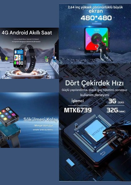 CALL668 5g Akıllı Saat Android 11 2.64 "ekran 64 GB Hafıza 1200MAH Batarya Tiktok Youtube indirimleri