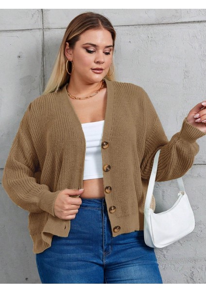 Kadın Beş Düğme Büyük Beden Triko Hırka