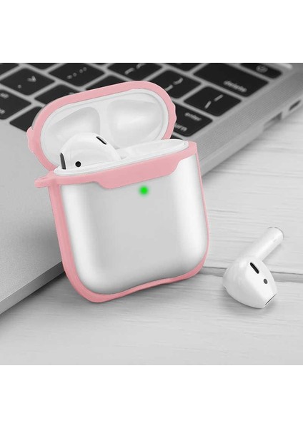 Apple Airpods 1. ve 2. Nesil Uyumlu Buzlu Transparan Renkli Çizgili Kılıf Bumper Koruma Kabı Hybrid modelleri