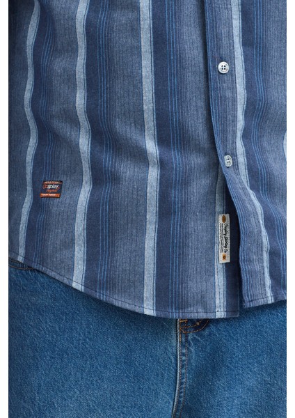 Erkek Dikine Çizgili Button Down Yaka Melanj Kışlık Pamuk Gömlek indirimleri