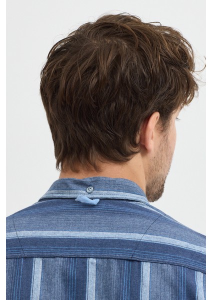 Erkek Dikine Çizgili Button Down Yaka Melanj Kışlık Pamuk Gömlek