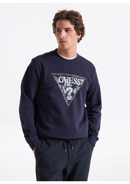 Bisiklet Yaka Lacivert Erkek Sweatshırt M5YQ05K68I4-G7V2 Triangle Erkek Sw