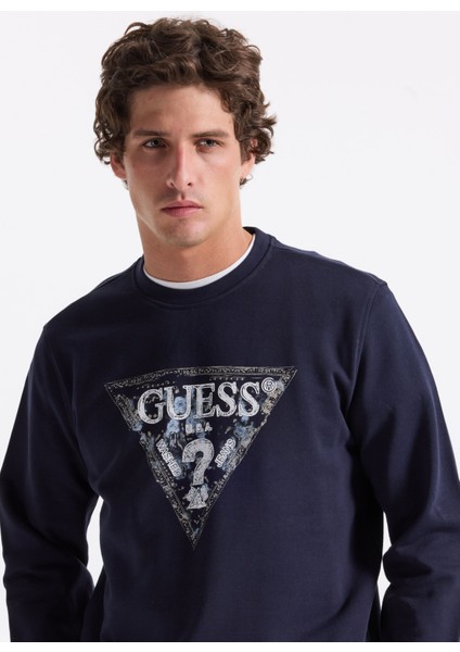 Bisiklet Yaka Lacivert Erkek Sweatshırt M5YQ05K68I4-G7V2 Triangle Erkek Sw modelleri