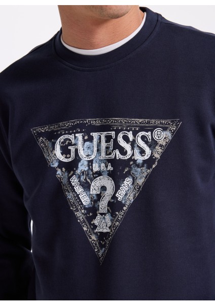 Bisiklet Yaka Lacivert Erkek Sweatshırt M5YQ05K68I4-G7V2 Triangle Erkek Sw fırsatları