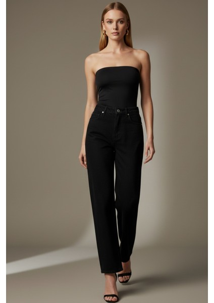 Kadın Siyah Yüksek Bel Palazzo Geniş Paça Jean Pantolon - Yeni Sezon Kadın Palazzo Pantolon modelleri