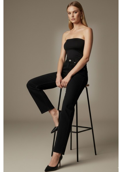 Kadın Siyah Yüksek Bel Palazzo Geniş Paça Jean Pantolon - Yeni Sezon Kadın Palazzo Pantolon fırsatları