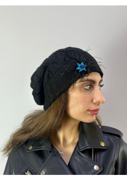 El Örgüsü Siyah Tüğlü Çiçekli Kadın Bere fırsatları