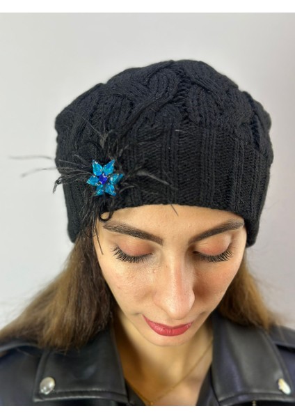 El Örgüsü Siyah Tüğlü Çiçekli Kadın Bere indirimleri