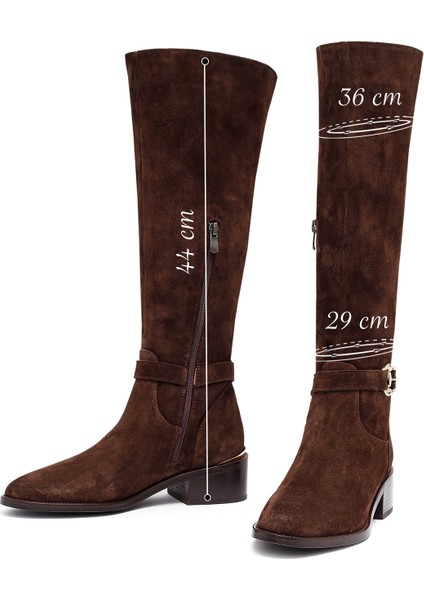 Kadın Kahverengi Fermuarlı Kısa Topuklu Süet Deri Çizme 25WFD153510 fiyatları