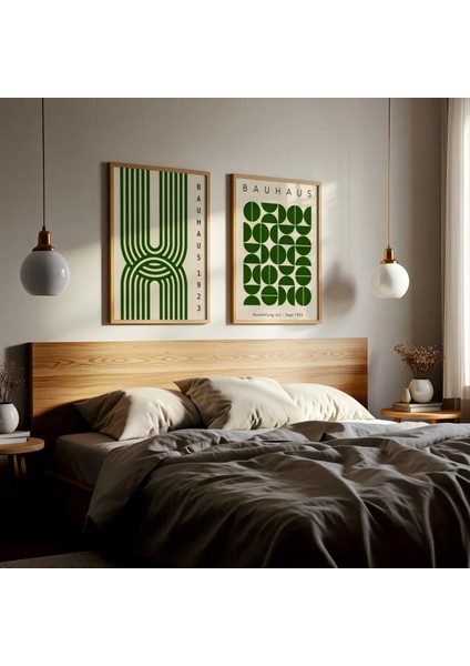 (Çerçevesiz) Bauhaus 3'lü Yeşil Çerçevesiz Poster Seti, Modern Dekoratif Poster Seti indirimleri