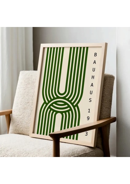 (Çerçevesiz) Bauhaus 3'lü Yeşil Çerçevesiz Poster Seti, Modern Dekoratif Poster Seti