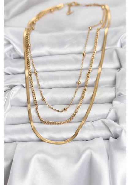 Erb 316L Çelik Gold Renk 3\&apos;lü Kadın Kolye fiyatları