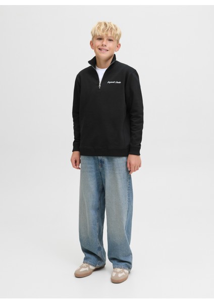 Nakışlı Erkek Çocuk Siyah Sweatshırt 12284067