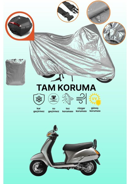 Gri Arka Çanta Uyumlu Honda Activa 100 Uyumlu Motor Brandası, Koruyucu Örtü